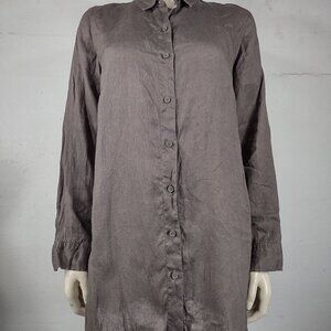 Garnet Hill brown gray 100% Linen button front tunic blouse ladies Medium